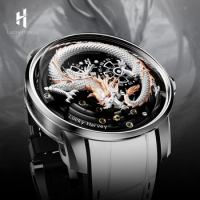 Lucky Harvey watches for men Automatic mechanical movement Synthetic sapphire 3D Engraving Chinese dragon dial business watch