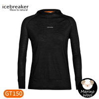 【Icebreaker 女 Meteroal Cool-Lite連帽長袖上衣GT150《黑》】IB0A56EX/薄長袖
