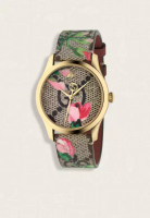 Gucci Jam Tangan Wanita Gucci G-Timeless Pink Blooms Print Dial