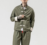 FINDSENSE H1秋季 新款 文藝 復古風 純色 大碼 長袖夾克  休閒褲兩件套  外套 潮男套裝