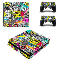 Graffiti Booming PS4 Slim Skin Sticker Decal For Sony PS4 PlayStation 4 Slim Console and 2 Controllers PS4 Slim Sticker
