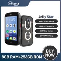 Unihertz Jelly Star Android 13 Mini Smartphone 8GB 256GB Led Light Unlocked Transparent Backshell Cellphones 48MP 3 inch Phone