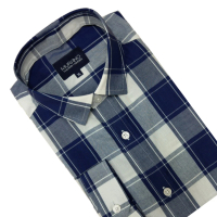 MURANO 大格紋長袖襯衫-藍灰白大格Q(台灣製、現貨、格紋)