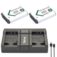 PROBTY 2pcs NP-BX1 NPBX1 Camera Battery + USB Dual Charger For SONY DSC RX1 RX100 RX100iii M3 M2 RX1R WX300 HX300 HX400 HX50