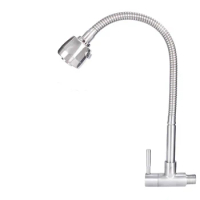 SUS 304 Stainless Steel Single Hole Wall mounted Cold Water Faucet Soft Swivel Spout