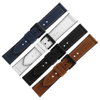 Watchband / 20.22 mm / 各品牌通用 經典復刻 真皮橡膠錶帶-黑/白/深藍/棕色