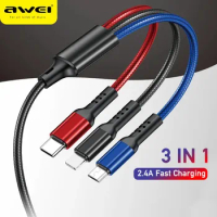 Awei CL-971 3 in 1 Type C Fast Charging Cable 2.4A USB Micro Charger Phone Cables Braided Wire For iPhone iPad Xiaomi Huawei