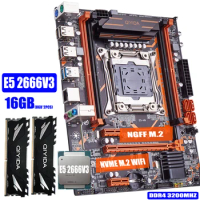 QIYIDA X99 motherboard set 4 channels LGA2011-3 E5 2666 V3 2*8gb=16GB 3200MHz DDR4 RAM SATA 3.0 nvme M.2