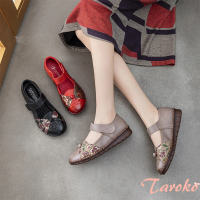 【Taroko】真情康乃馨鏤空圓頭夏季真牛皮涼鞋(3色可選)