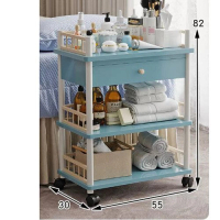 木製小推車（實木圍欄推車3層【帶輪】【北歐藍】） 