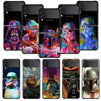 Phone Case For Samsung Galaxy Z Flip 4 Z Flip3 5G Shell for Galaxy Z Flip Hard Cover Disney Star Wars The Mandalorian Color Art