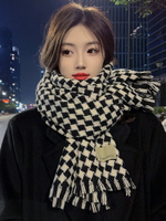 高級感2022新款格子網紅圍巾女冬季保暖韓版百搭學生針織毛線圍脖