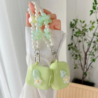 Avocado Green Case for Apple AirPods 2 3 Love Heart Flower Pearl Bracelet Cover For Air Pods 1 Pro Soft Silicone Protector Case