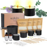 Modern DIY Candle Making Kit 100% Natural Soy Wax and 4 Large 8oz Minimalist Black Tins, Gift for Adults and Beginners