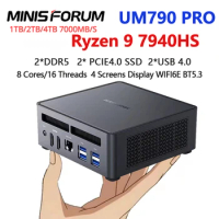 MINISFORUM UM790 Pro Ryzen 9 7940HS Mini PC WiFi 6E BT5.3 Window 11 Pro DDR5 16GB 512GB Desktop Gaming MINI Computer