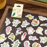 46 pieces Mini Box sticker Vintage art style flowers birds and plants diy materials decorative stickers journal stickers 44*44mm