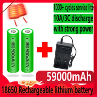 18650 Battery 59000mAh 3.7V Lithium Rechargeable Battery For Flashlight electrical Charging Cells + Charger Shipment From Russia