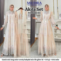 Gamis Akila Set Premium Ori – Dress Muslim Ceruty Babydoll Mix Tile Glitter | Long Outer Mewah LD 11