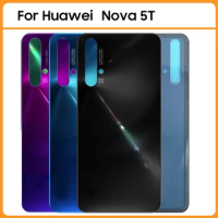 New For Huawei Nova 5T Battery Back Cover Rear Door 3D Glass Panel Glass Housing Case Nova5T Camera Glass Lens Adhesive Replace