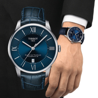 TISSOT天梭 官方授權 杜魯爾系列 典雅羅馬機械腕錶-藍 禮物推薦 畢業禮物 42mm/T0994071604800