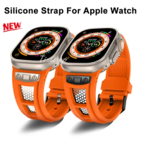 Silicone Strap For Apple Watch Ultra 2 Band 49mm 45mm 44mm 42mm rubber Sport Bracelet correa iWatch Series 9 8 7 6 5 4 7 8 SE