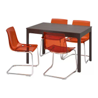 EKEDALEN/TOBIAS 餐桌附4張餐椅, 深棕色/棕紅色 鍍鉻, 120/180x80 公分