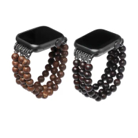 Vintage Beaded Strap For Apple Watch Series 8 7 40 44 41 38 45MM For Apple Watch Band Wood Beaded Bracelet For iWatch 6 se 5 4 3