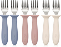 6 Pieces Toddler Forks，Kids Safe Utensils Set with Silicone Round Handle for Self Feeding，18/8 Stain