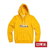 EDWIN 露營系列 富士山刺繡LOGO連帽長袖T恤-女款 桔黃色