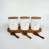 Set isi 3 Tatakan dan Tempat Bumbu Keramik tutup kayu FREE sendok kecil