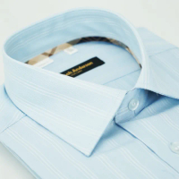 【金安德森】經典格紋繞領藍色條紋窄版長袖襯衫-fast
