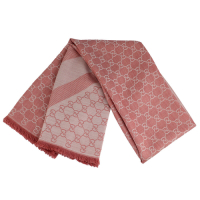 GUCCI 粉/淺粉色雙色條紋羊毛混紡大方形圍巾披肩