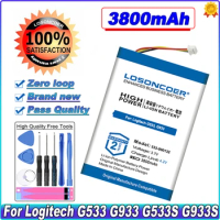 LOSONCOER 3800mAh 533-000132 Battery For Logitech G933 Artemis Spectrum G533 G933 Wireless headset Battery