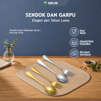 GRLIN Sendok Garpu Stainless 24pcs Set Sendok Garpu Gold Silver Tebal dan Anti Karat Alat Makan Kore