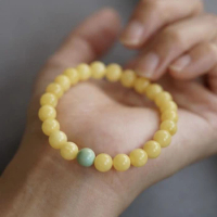 Natural Mineral Honey Wax Chicken Oil Yellow Hand Strands Turquoise Round Beads Simple and Playful Men's and Women's Bracelet