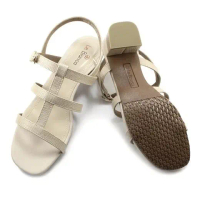 Le Bianca 4800 24-03 Heels Wanita Tali Gesper Sendal Sandal Kulit Sintetis Warna Kopi Krem Khaki Mok