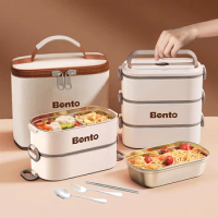 Stainless Steel Thermal Food Container With Bag Set Leakproof Travel Bento Box 1-3 Layer Kids School Lunch Box With Compartment