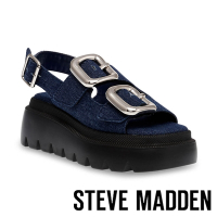 STEVE MADDEN-TRANSPORTER 扣寬帶厚底休閒涼鞋-藍色
