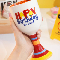 A tall cup as birthday gift for girl to give to her girlfriend and best friend. practical cup that is strange and joyful