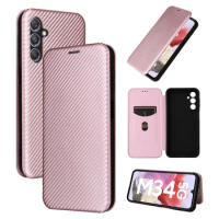 For Samsung Galaxy M34 5G Case Luxury Flip Carbon Fiber Skin Magnetic Adsorption Case For Samsung M34 5G Protect Phone Bags