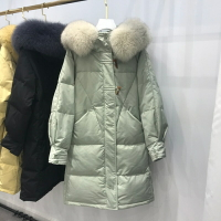 真 羽絨90%白鴨絨 羽絨外套鴨絨夾克-連帽大毛領寬鬆長款女外套4色73zb12【獨家進口】【米蘭精品】
