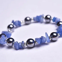 Natural Terahertz Bracelet For Women Men Kyanite gravel Crystal Healing Luck Gift Stretch Round Beads Energy Gemstone Strands