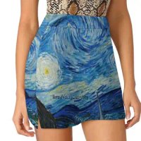 Starry Night Tennis Golf Skirt Sexy A-Line Harajuku Shorts Skirt With Phone Pockets Skort Van Gogh Starry Night Ladies Short