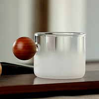 實木帶把品茗杯茶杯濃縮咖啡杯磨砂日式小杯子云霧耐熱玻璃杯口杯