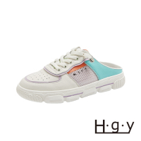 HGY-正韓-真皮網布涼拖鞋增高鞋-增高3.5公分-紫/白兩色