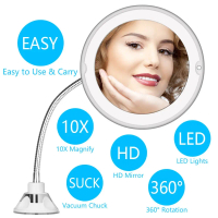 ABDI MALL- ORZ Cermin Make Up LED Magnification 10X Folding Suction Cup - HHO77
