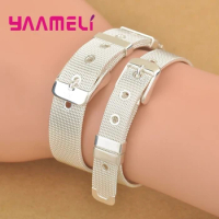 Fashionable Belt Design Pure 925 Sterling Silver Fine Jewelry Bracelet Bangle Top Quality 14mm/12mm Two Size for Man Woman