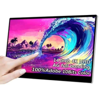 4K Portable Touch Monitor,14 Inch 3840×2160 HDR 100% Adobe 10 Bits HDMI Game External Monitor IPS Eye Care Computer Display