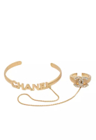 Chanel 二手香奈兒 (Chanel) CC 鍍金鑲鑽標誌手鐲和戒指套裝
