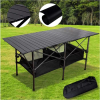 Aluminum Camping Table,Easy Carry Folding Table with Storage Bag Heavy Duty RV BBQ Cooking Indoor Outdoor, Black XL